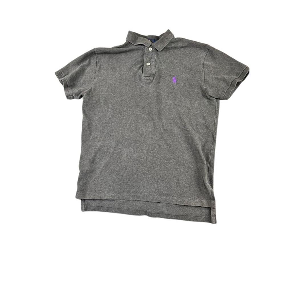 Polo Ralph Lauren Men's Gray Polo Shirt Purple Pony Logo Medium Classic Fit